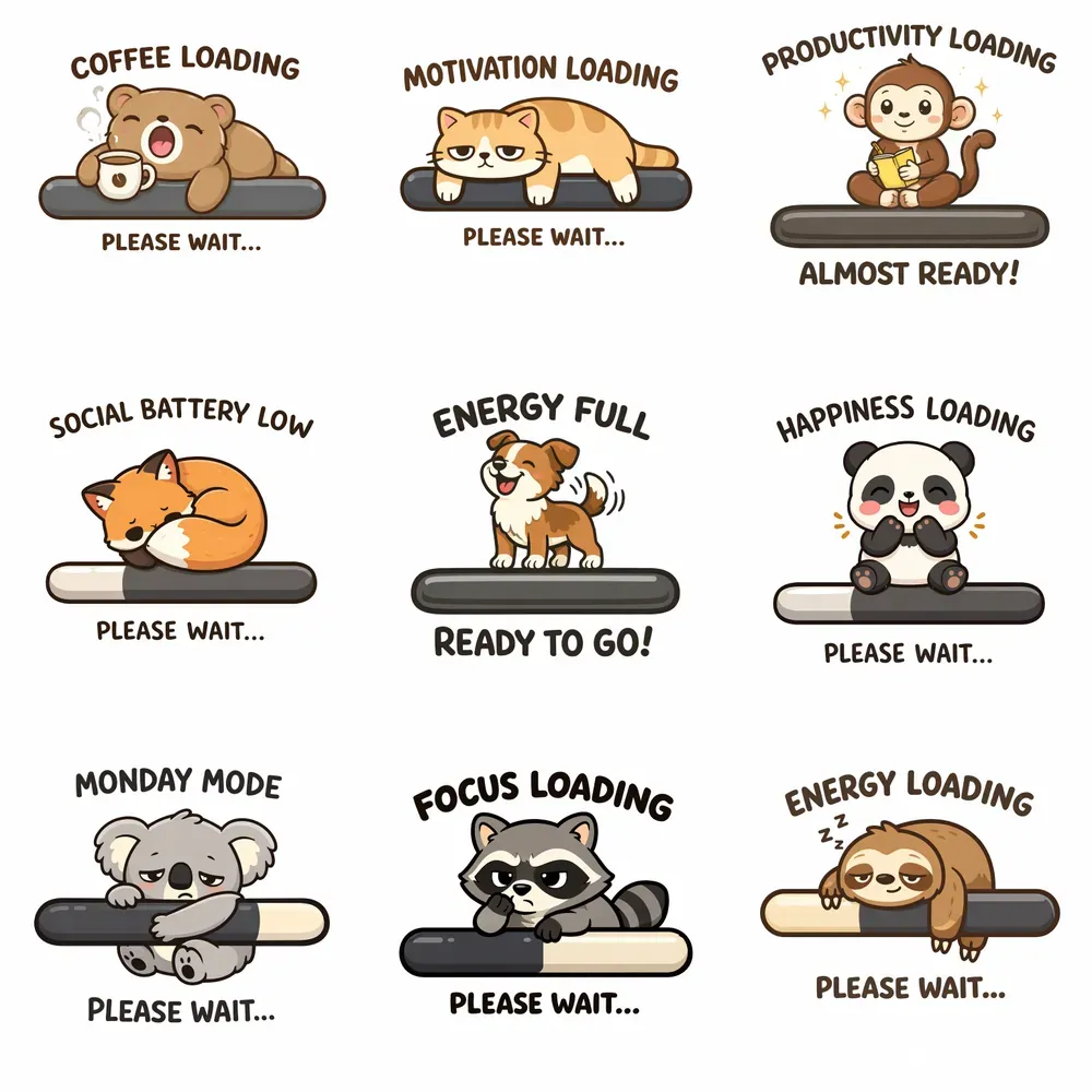 Cute Animal Loading Bar Mood Cartoons
