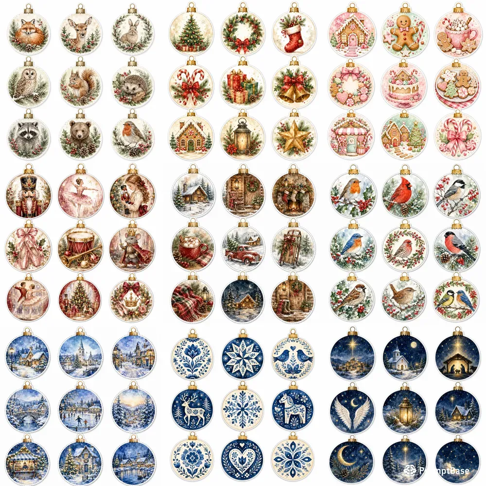 Watercolor Christmas Ornament Sets