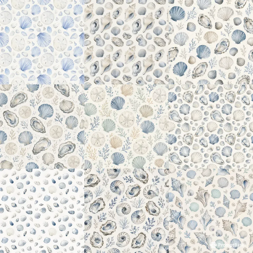 Coastal Seashell Seamless Patterns