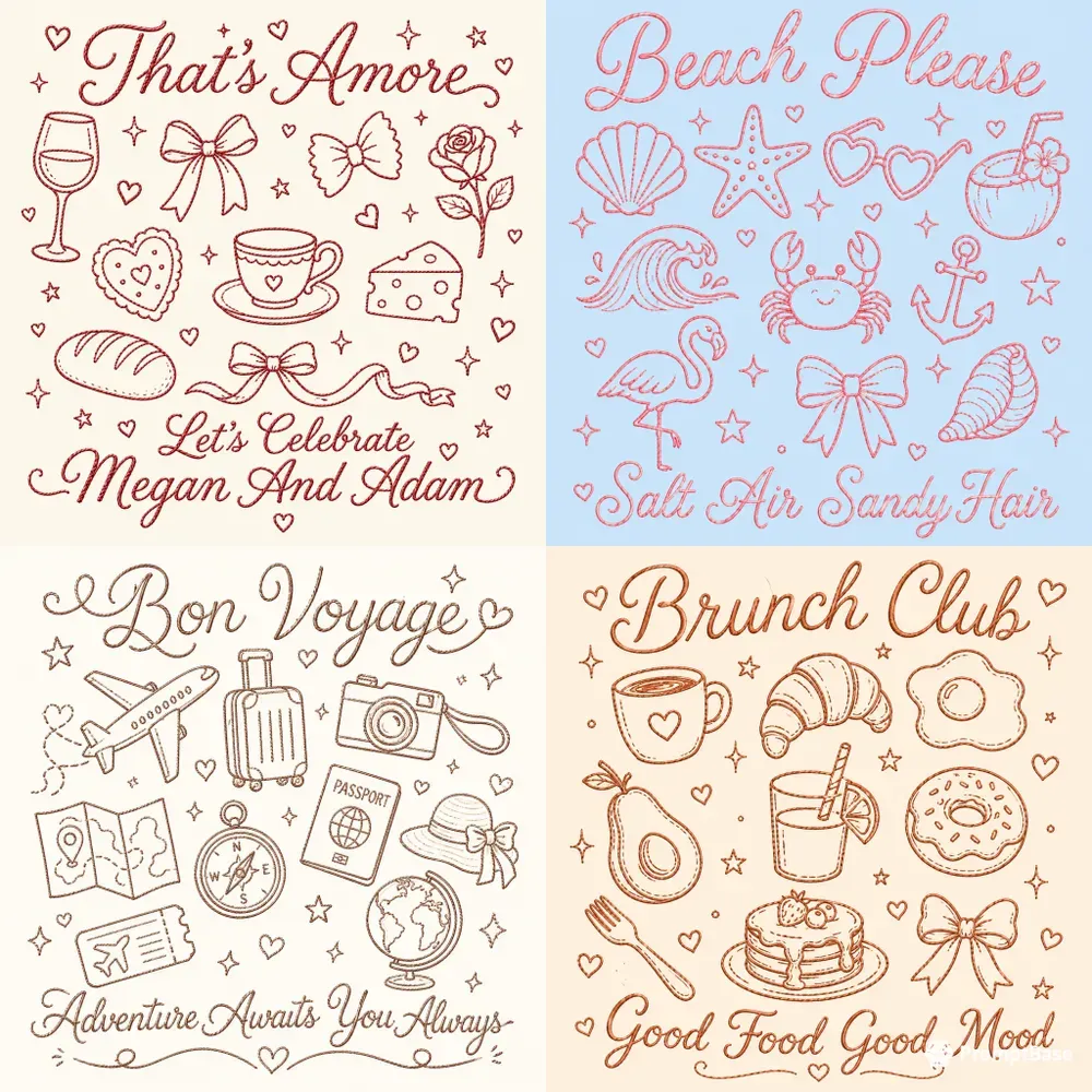 Cute Doodle Embroidery Style Designs