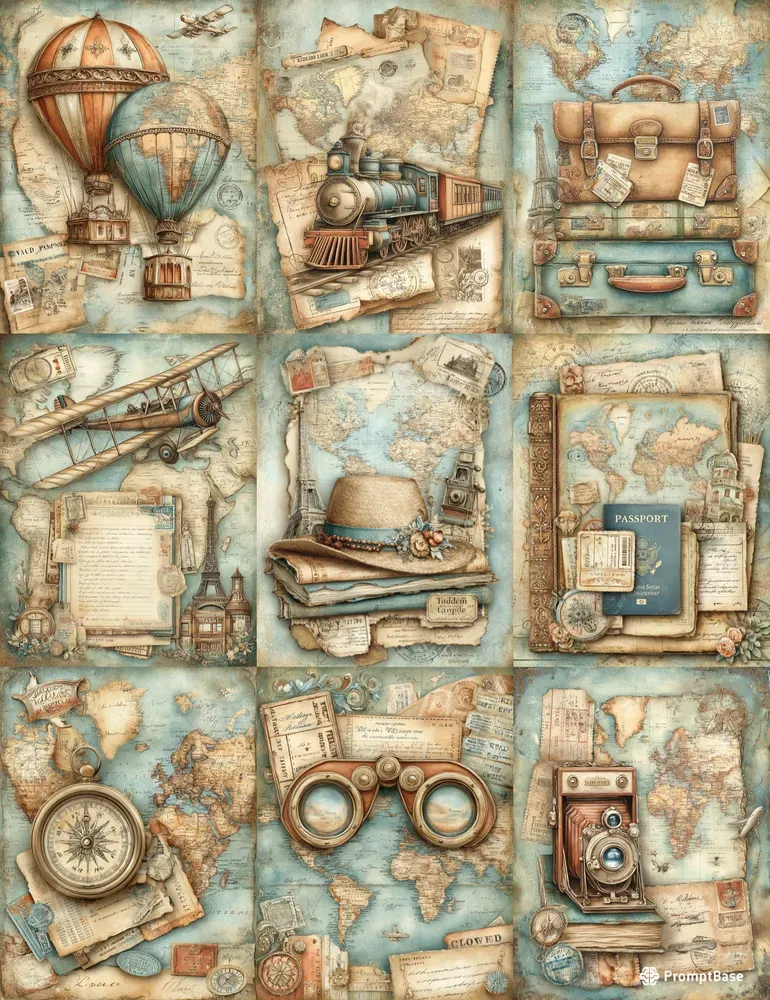 Vintage Travel Junk Journal Ephemera Sets