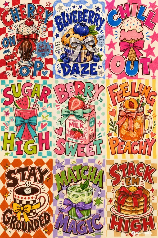 Retro Preppy Marker Doodle Posters