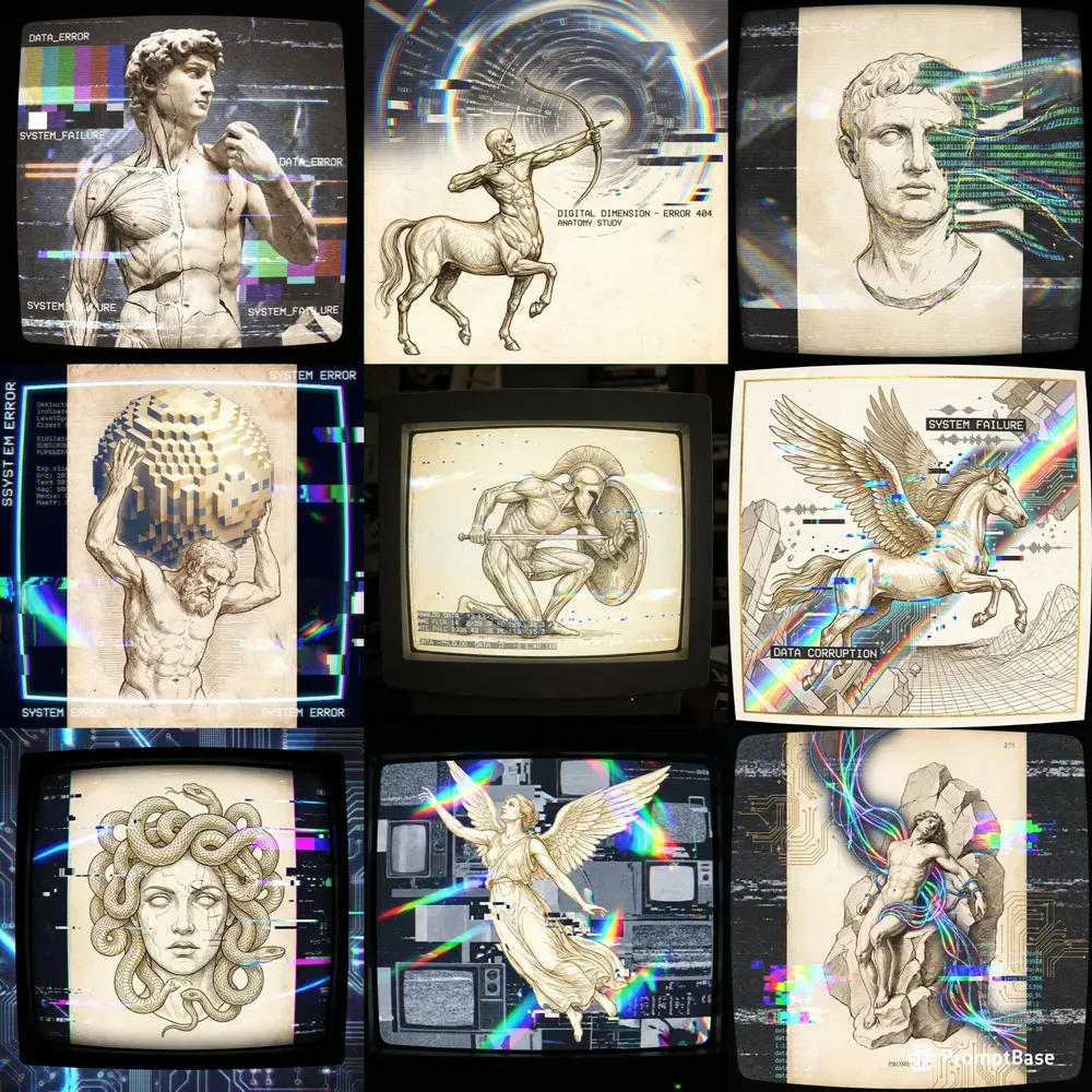 Glitch Core Greek Anatomical Art