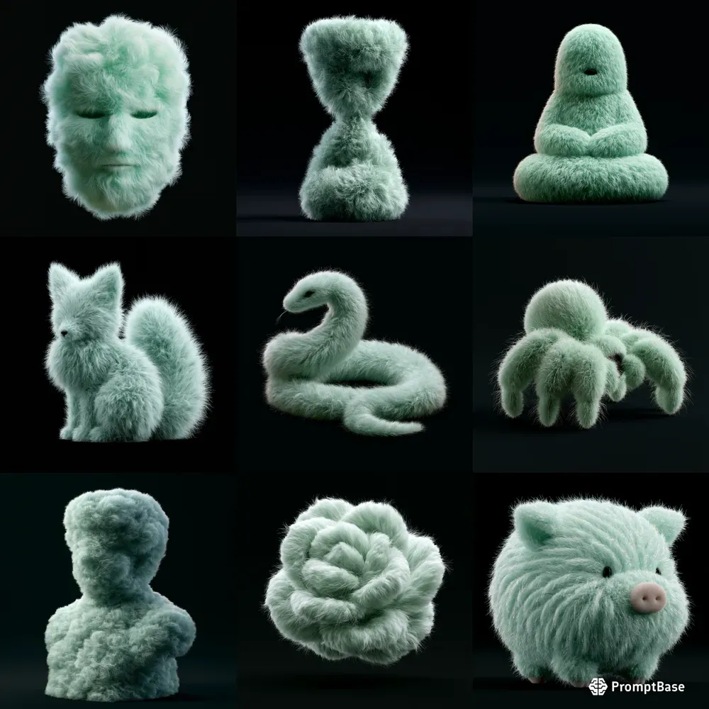 Pastel Mint Furry 3D Objects