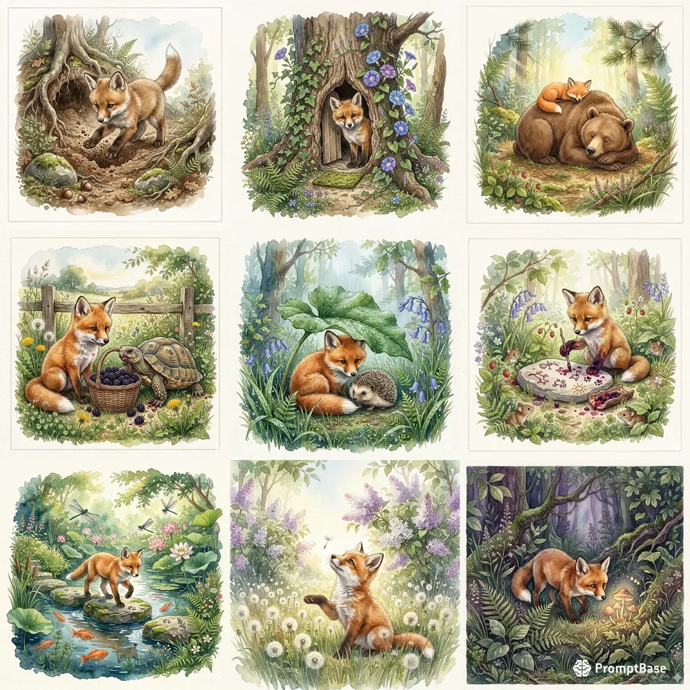 Woodland Fox Fairy Tale Watercolors