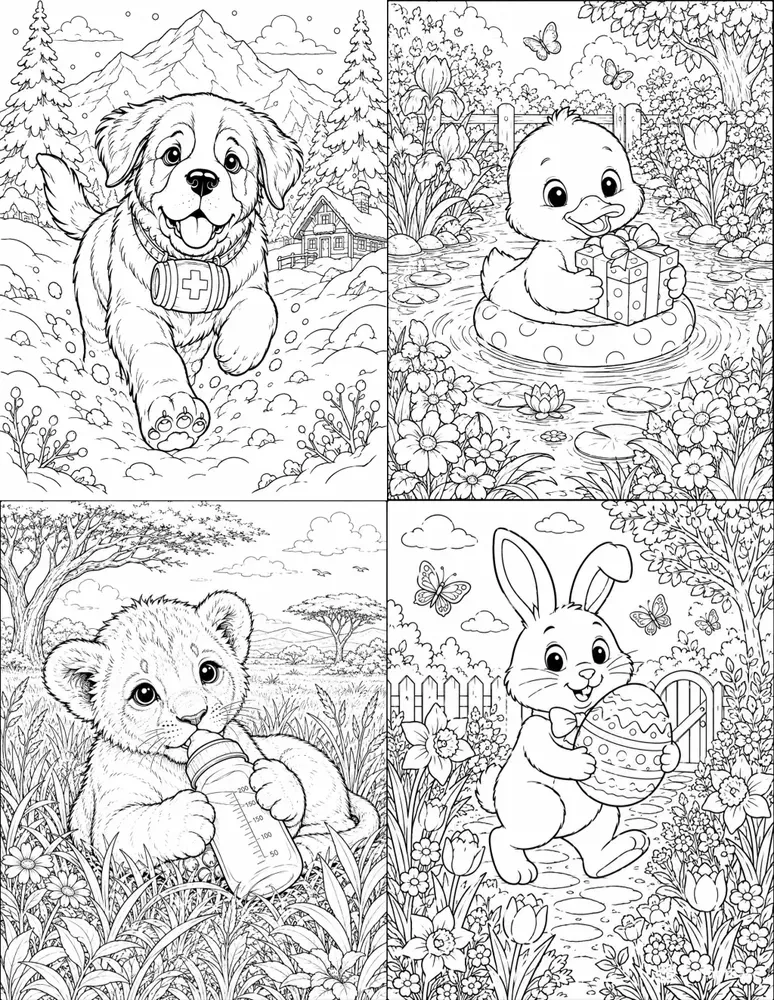 Whimsical Animal Coloring Book Pages