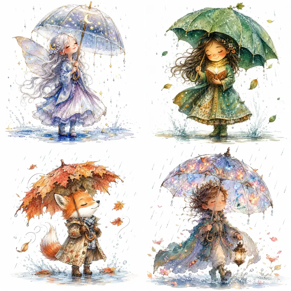 Whimsical Storybook Rain Characters