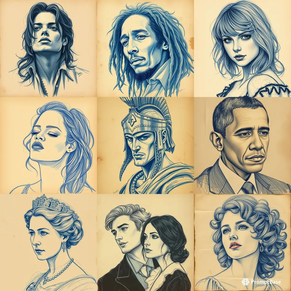 Vintage Style Pencil Sketch Drawings A