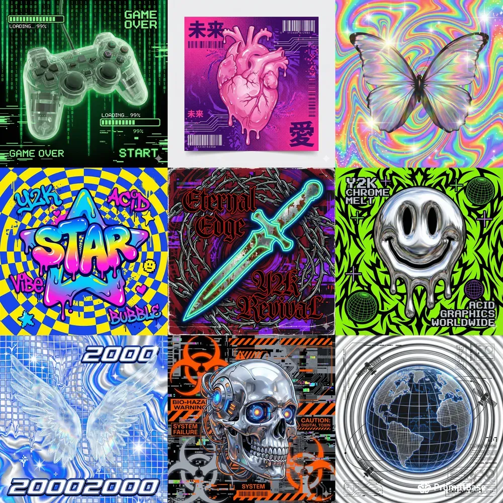 90s Aesthetic Y2k Chrome Posters