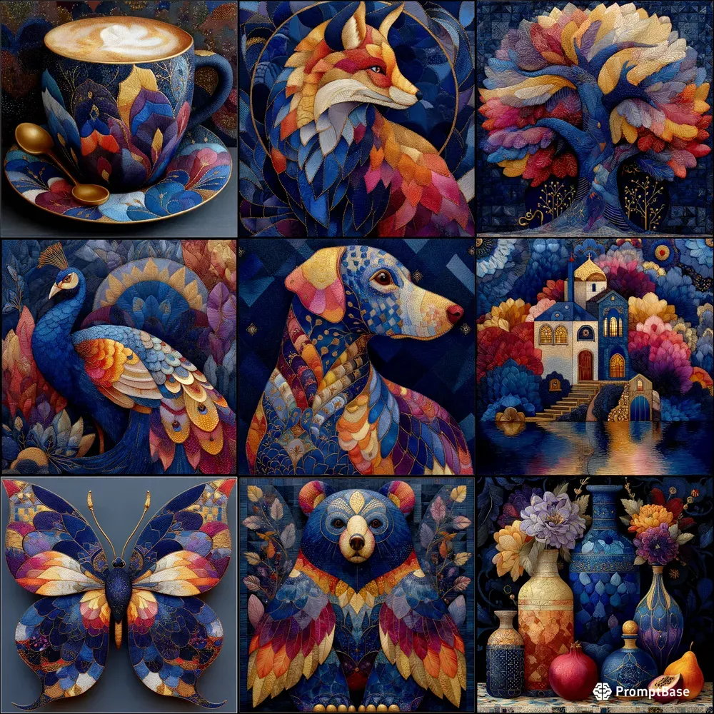 Embroidered Mosaic Folk Thread Art