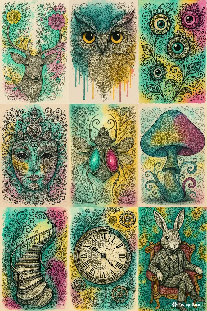 Whimsical Psychedelic Doodle Art