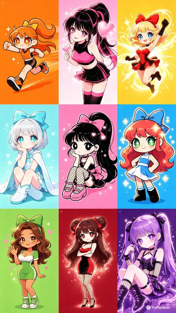 Cute Powerpuff Style Cartoon Girls