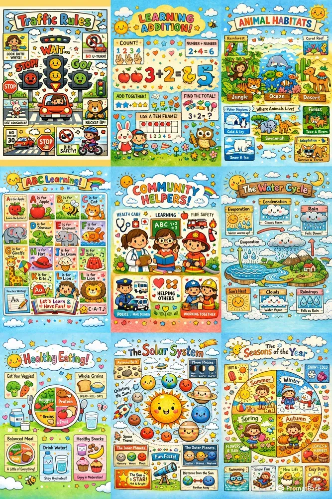 Whimsical Kids Learning Posters