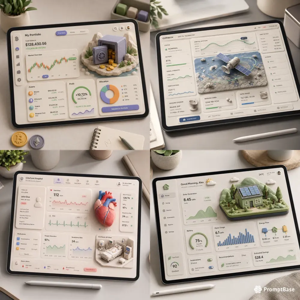 3D Claymorphic Dashboard UI Mockups