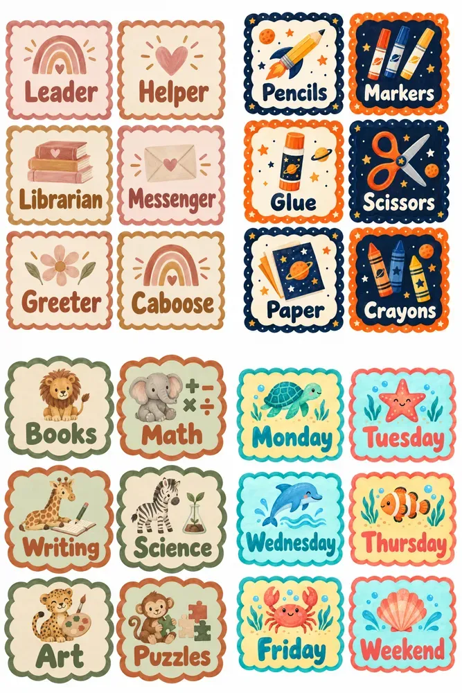 Printable Classroom Label Sheets