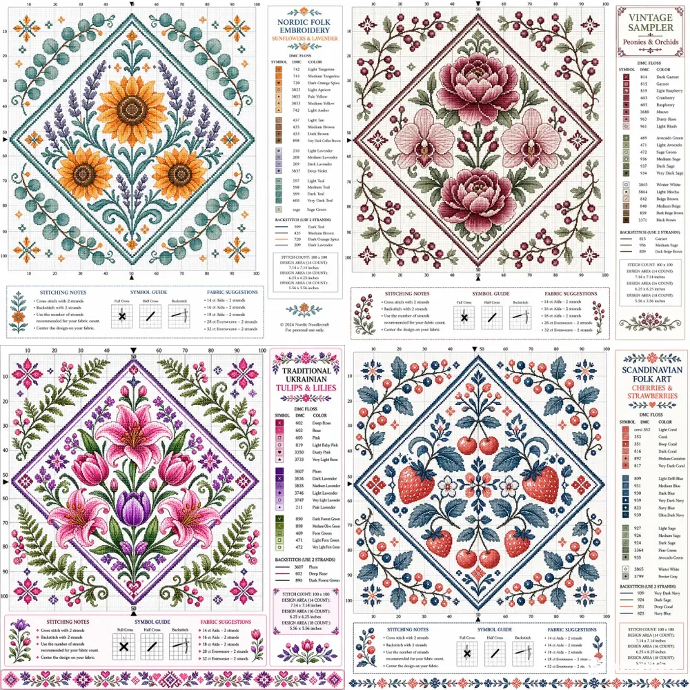Symmetrical Floral Crossstitch Patterns