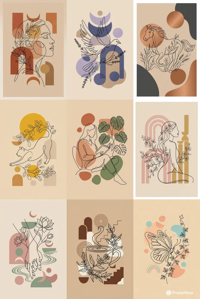 Boho Oneline Art Wall Prints