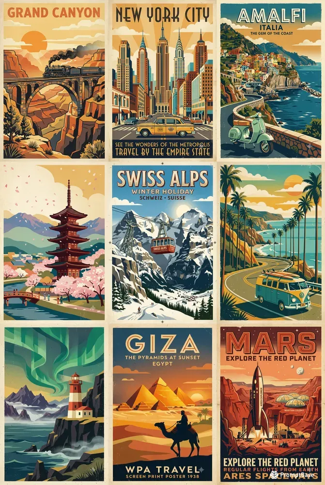 Retro Screen Print Travel Posters