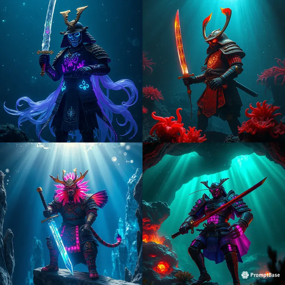 Neon Bioluminescent Deepsea Samurai