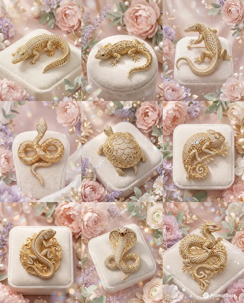 Unisex Golden Reptile Brooches