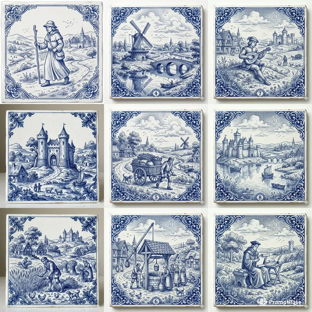 Delft Blue Medieval Tiles