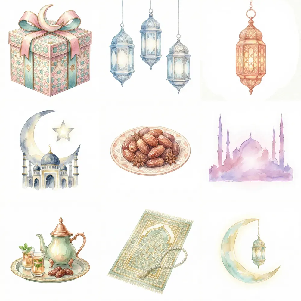 Ramadan Watercolor Cliparts Collections
