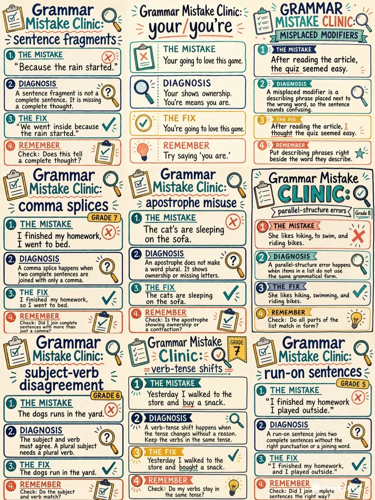 Grammar Mistake Clinic Anchor Charts