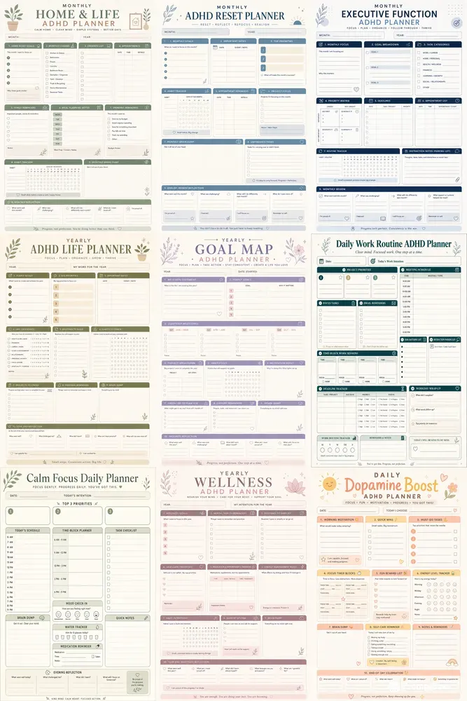 Adhd Daily Monthly Yearly Planners