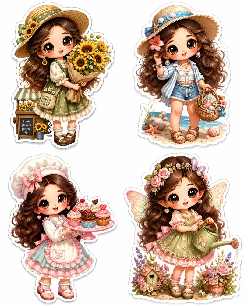 Kawaii Fashion Doll Sticker Cliparts