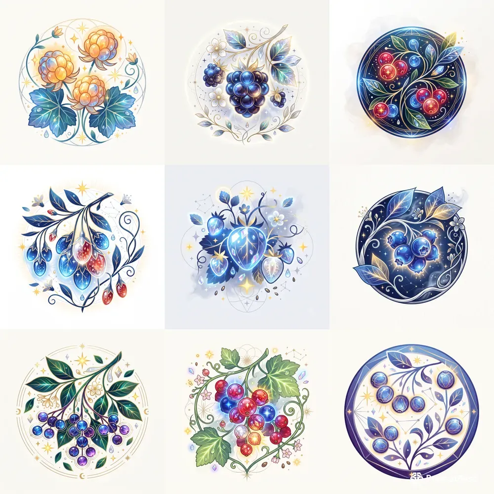 Modern Glowing Berries Emblems