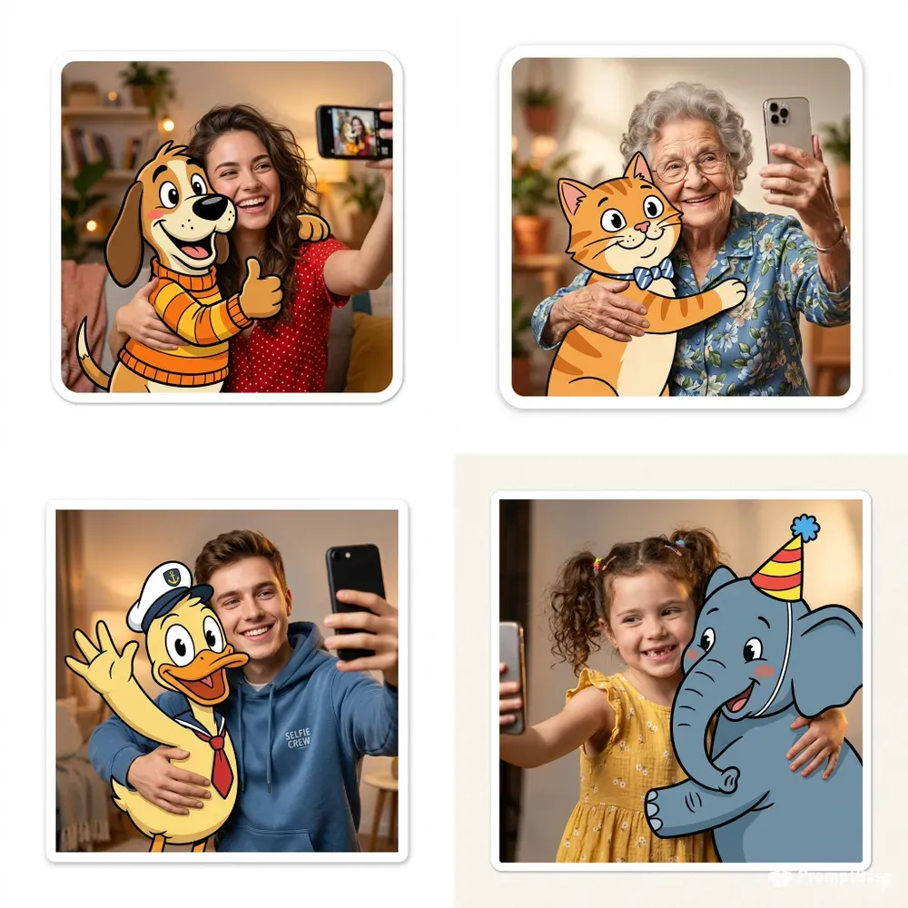 Selfies With Cartoon Stickers