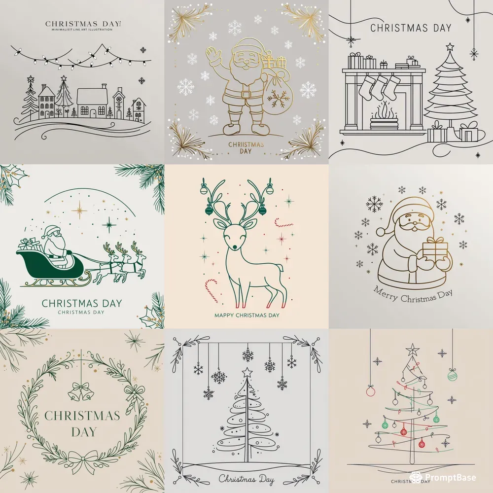 Minimalist Christmas Line Art