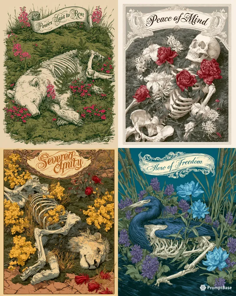 Dark Fantasy Botanical Skeleton Art