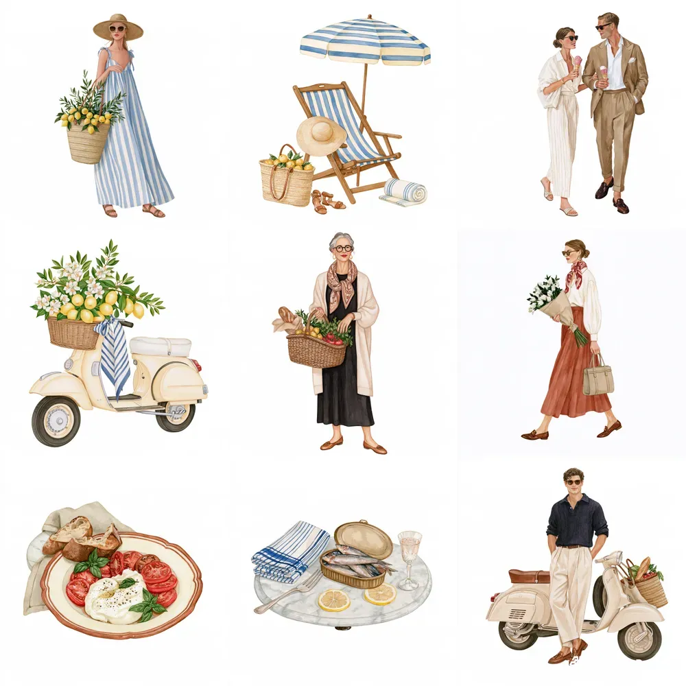 Italian Life Style Watercolors Cliparts