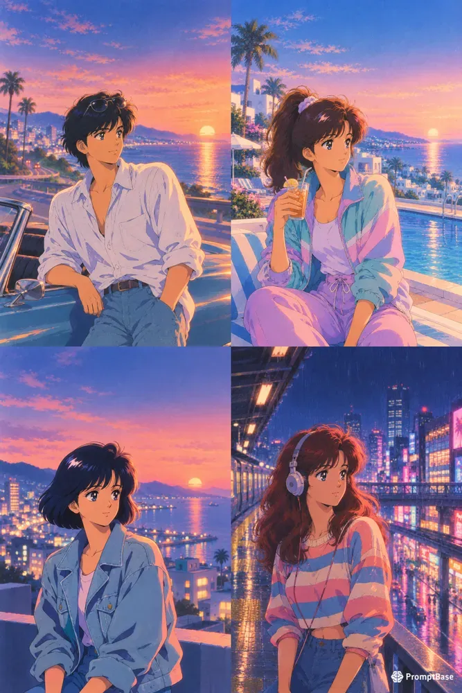 80s City Pop Anime Character Art