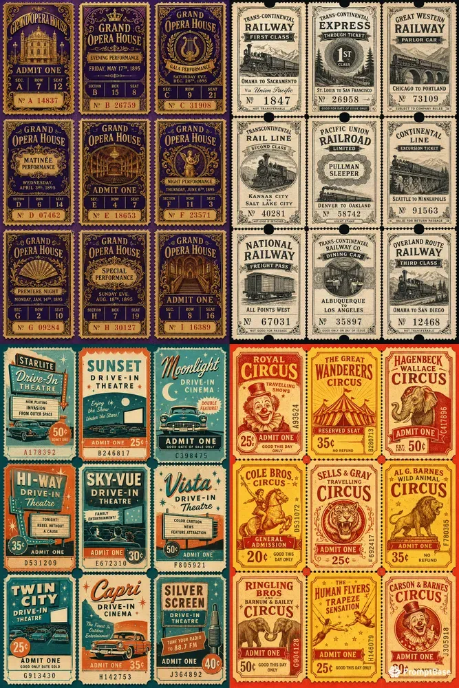 Printable Vintage Ticket Stub Sheets