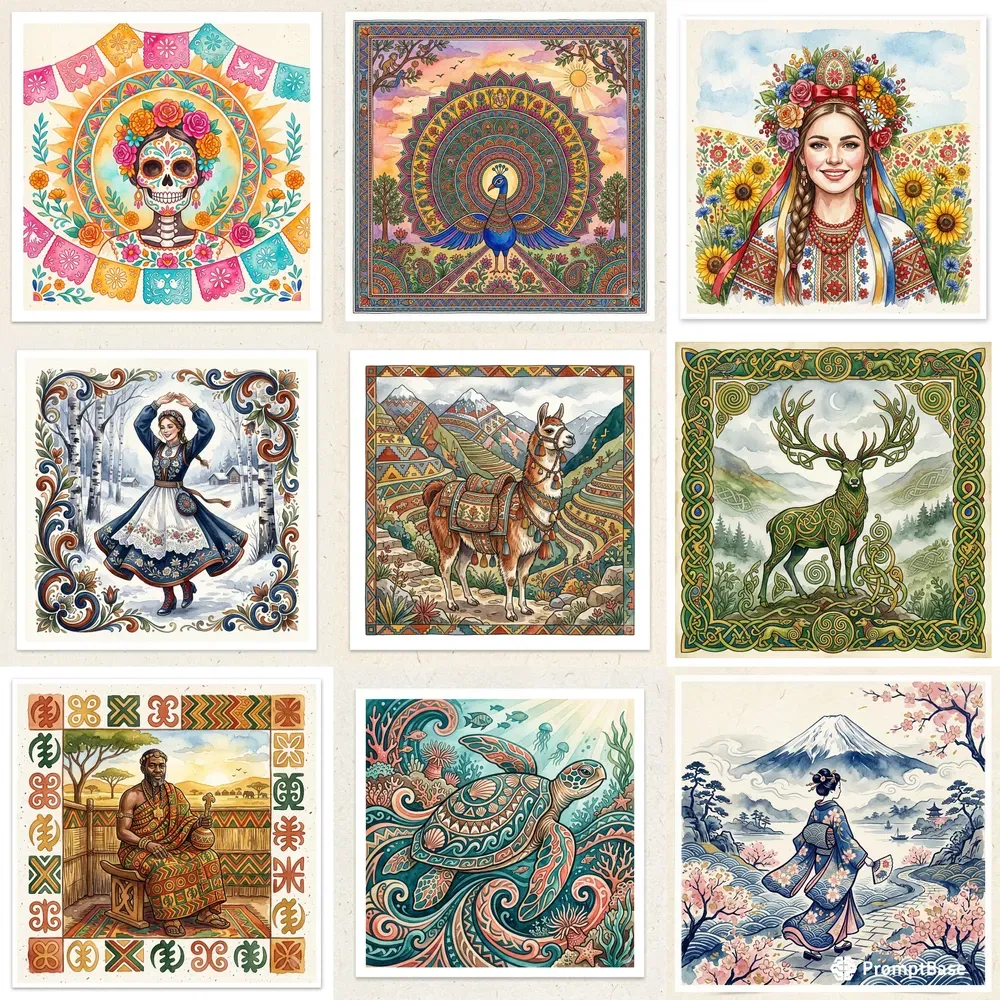 Folk And Tribal Art Watercolor Pods