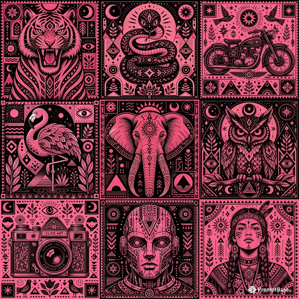 Bold Pink Tribal Graphic Illustrations