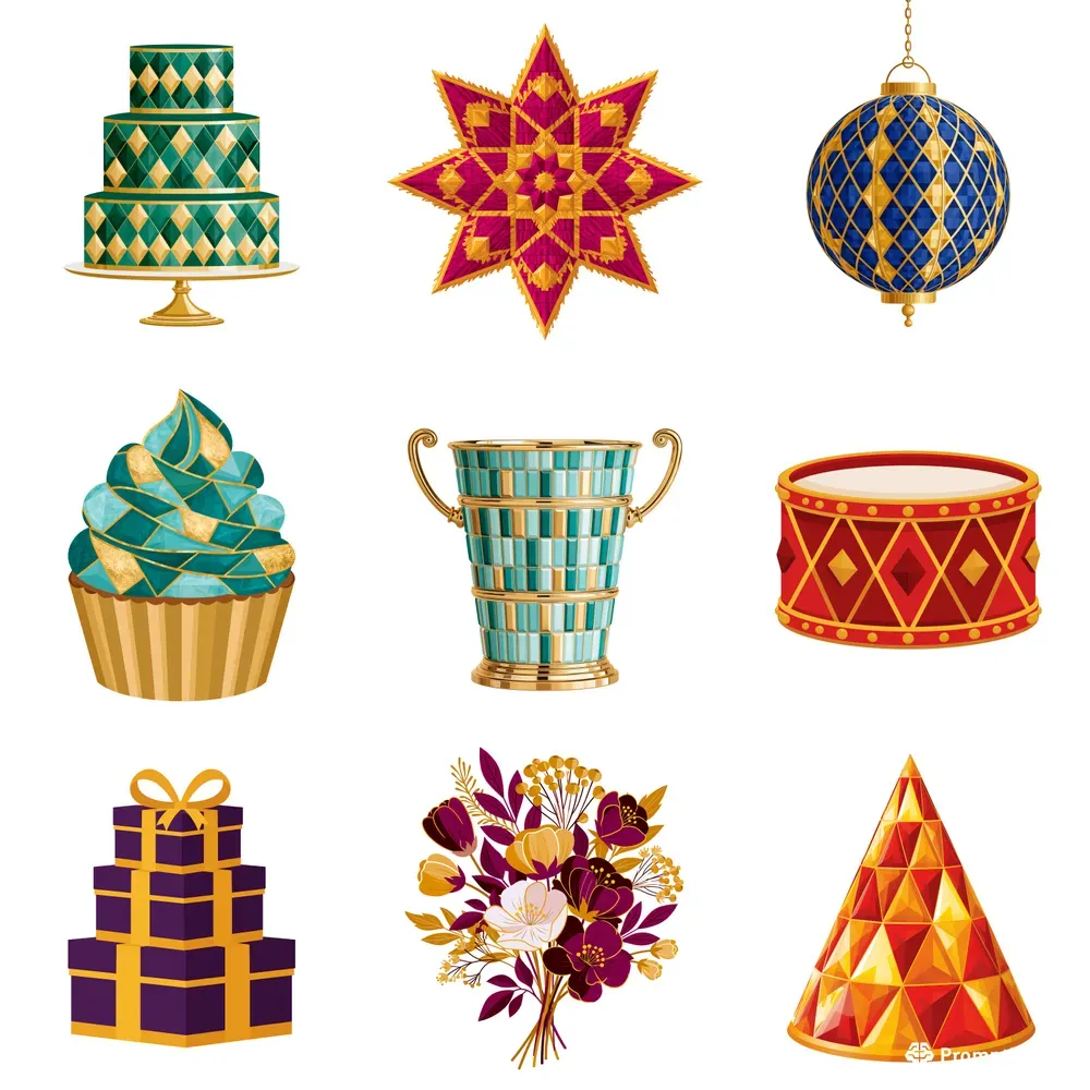 Jewel Tone Birthday Party Clipart Icons