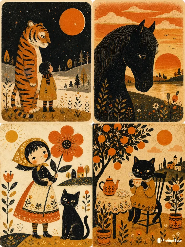 Retro Folk Art Postcards