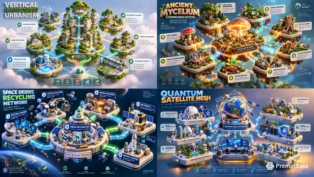 Modern 3D Isometric Ecosystem Flowcharts