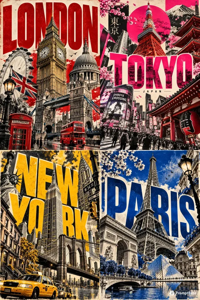 Landmark Typography Collage Posters