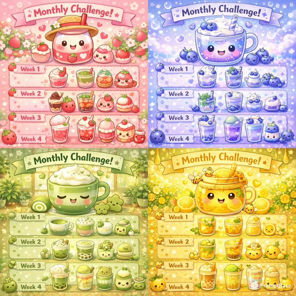 Kawaii Monthly Drink Challenge Art