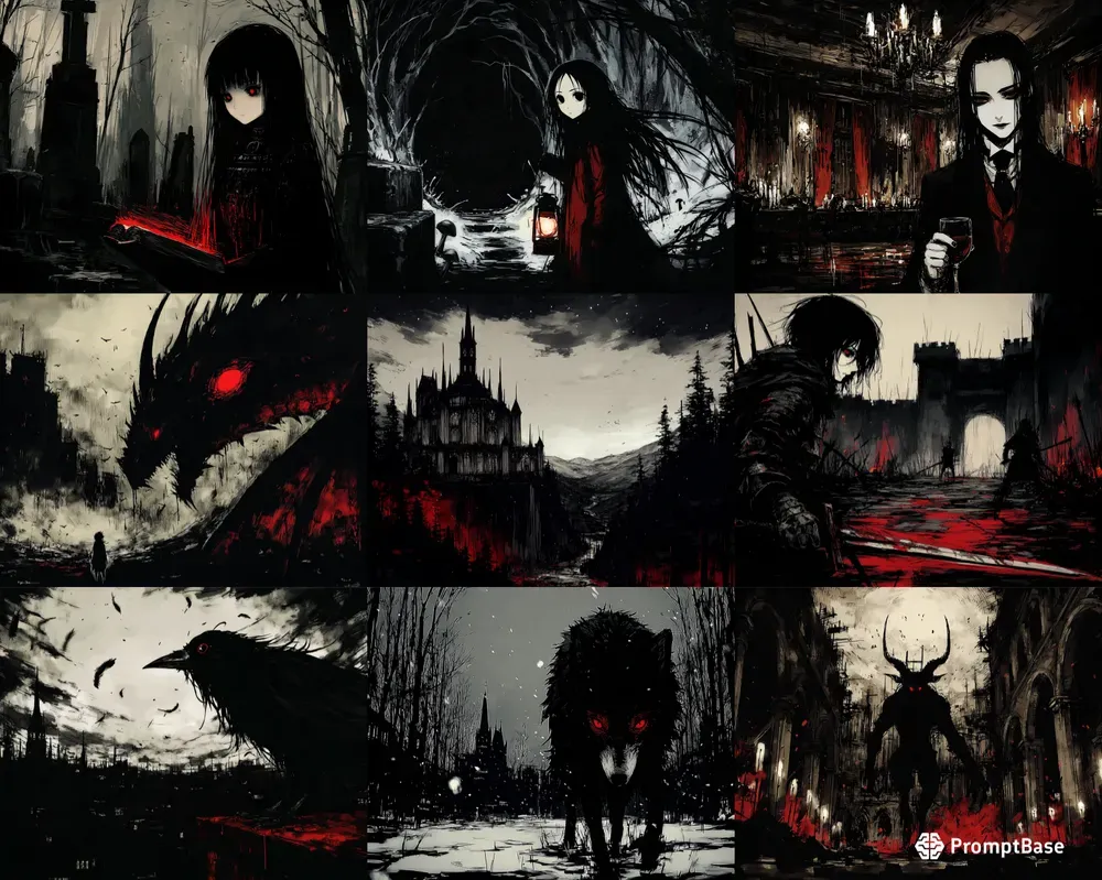 Gothic Horror Anime Scene Illustrations