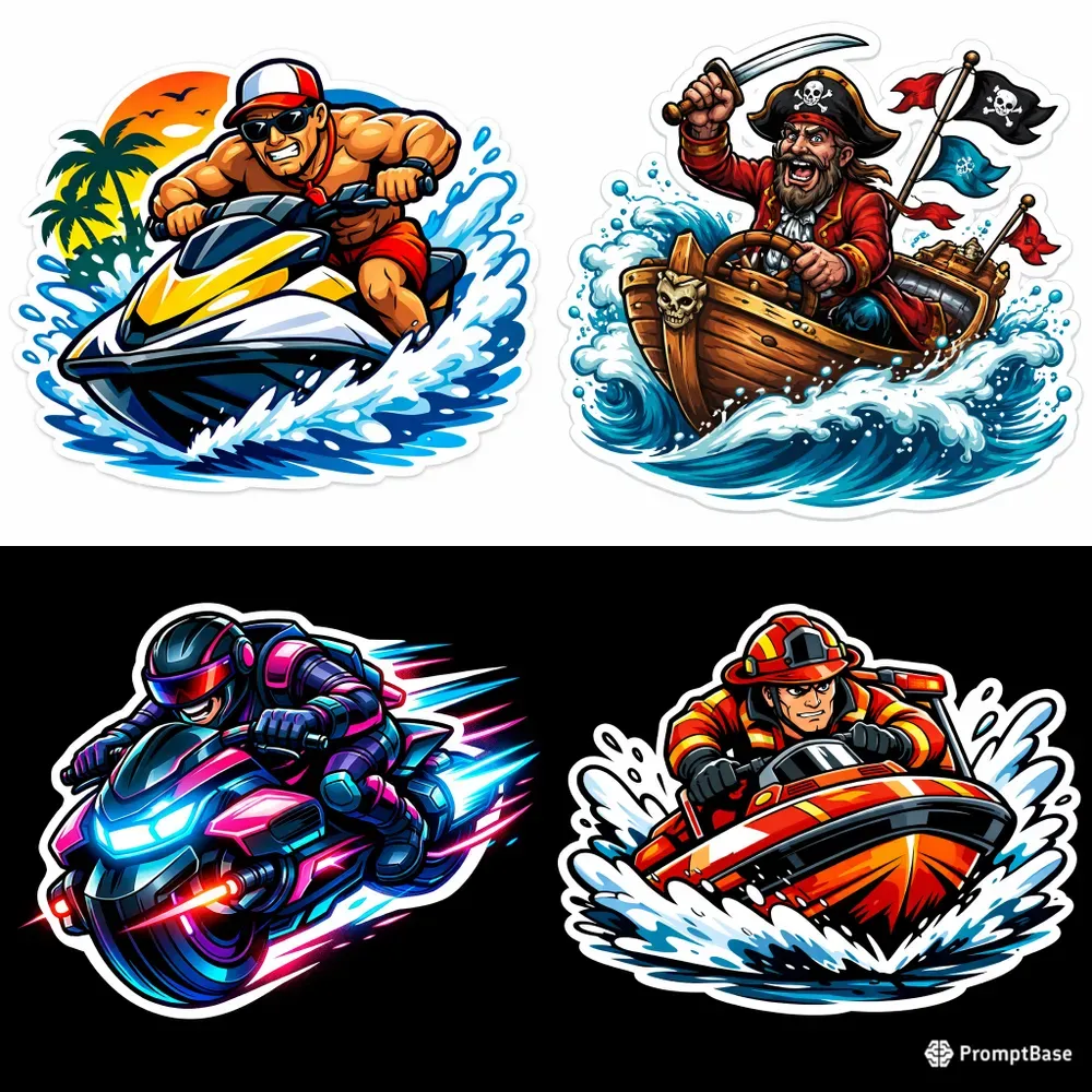 Cartoon Speedboat Stickers