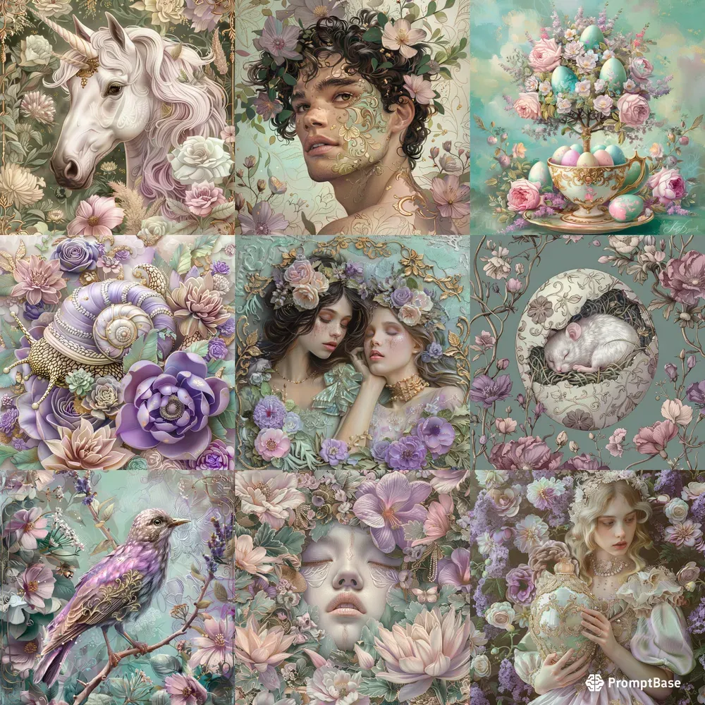 Ornate Pastel Fantasy Flora Art