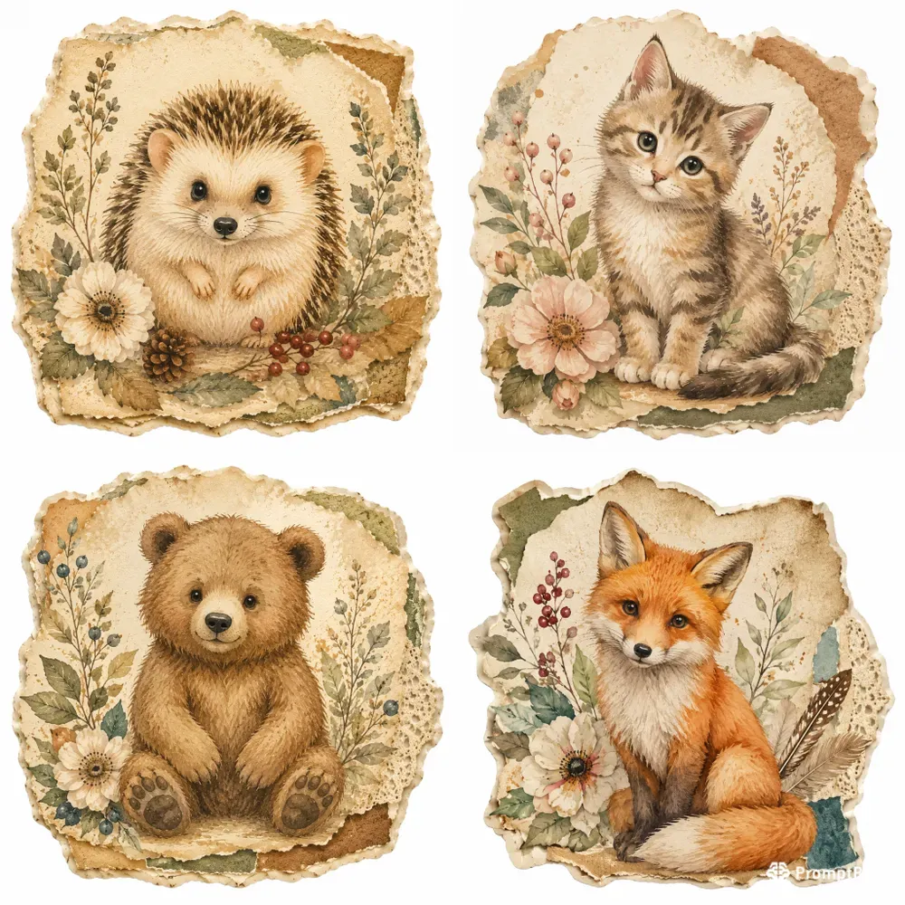 Watercolor Cute Animal Ephemera