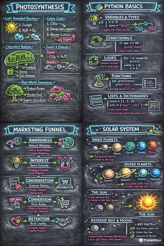 Dark Mode Neon Chalkboard Infographics