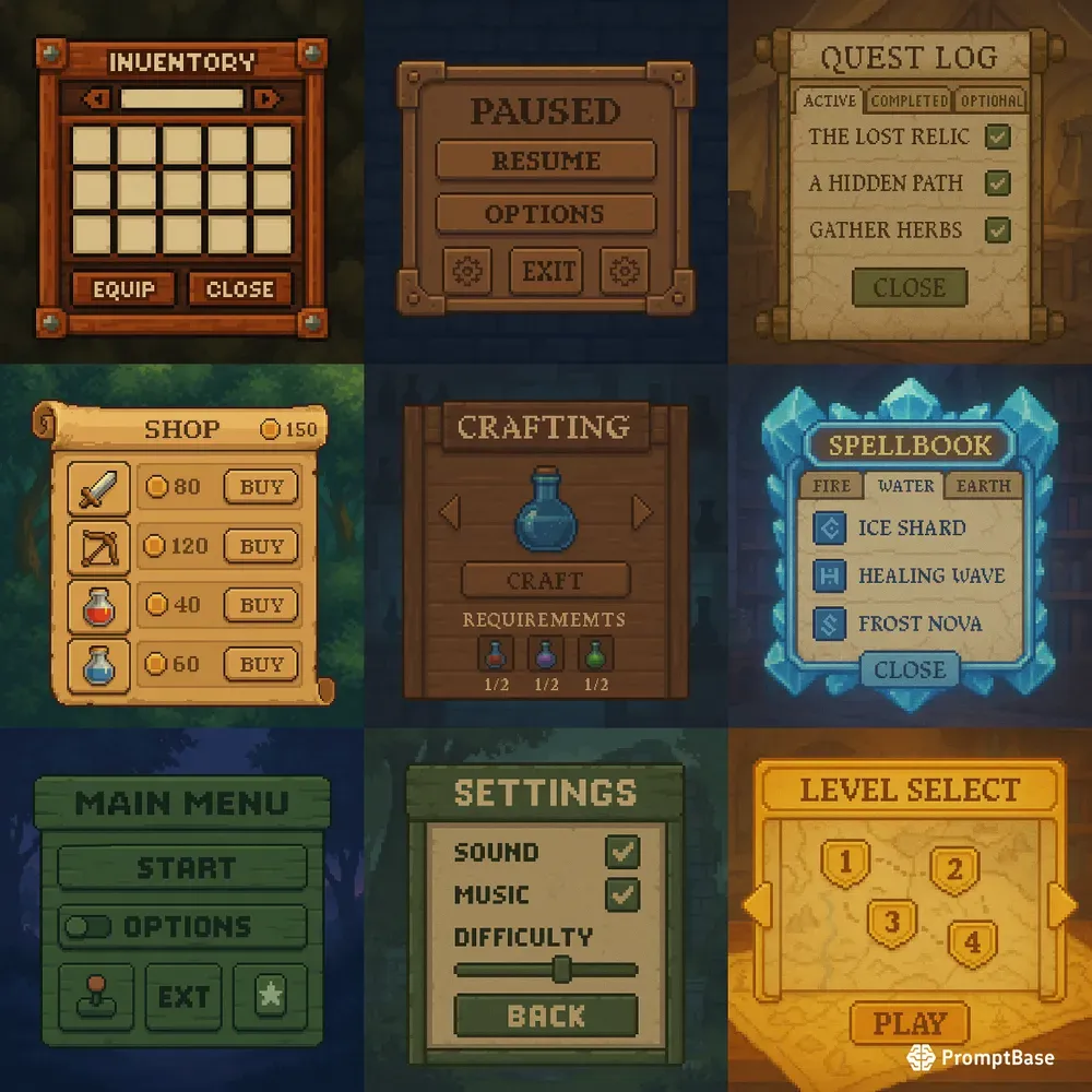 2D Game Pixel UI Interface Kits