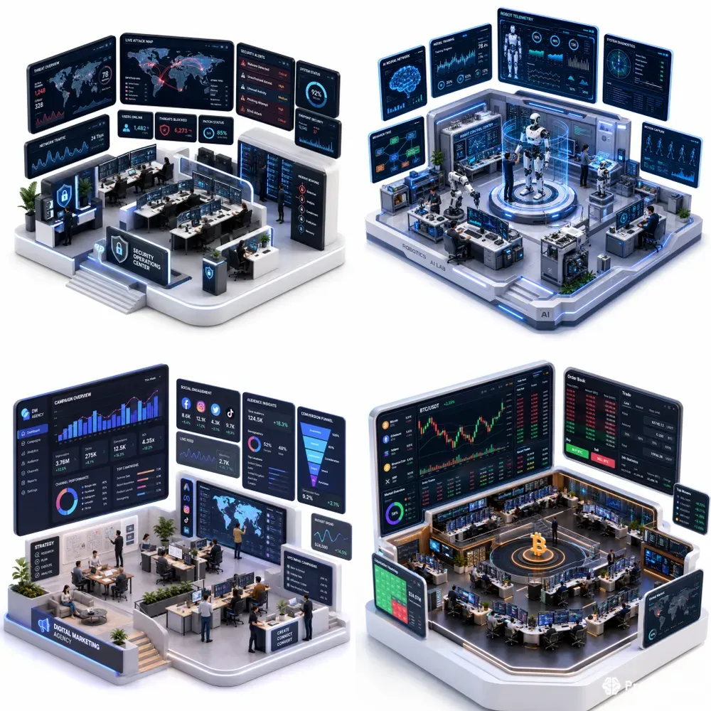 3D Isometric UI Tech Dioramas
